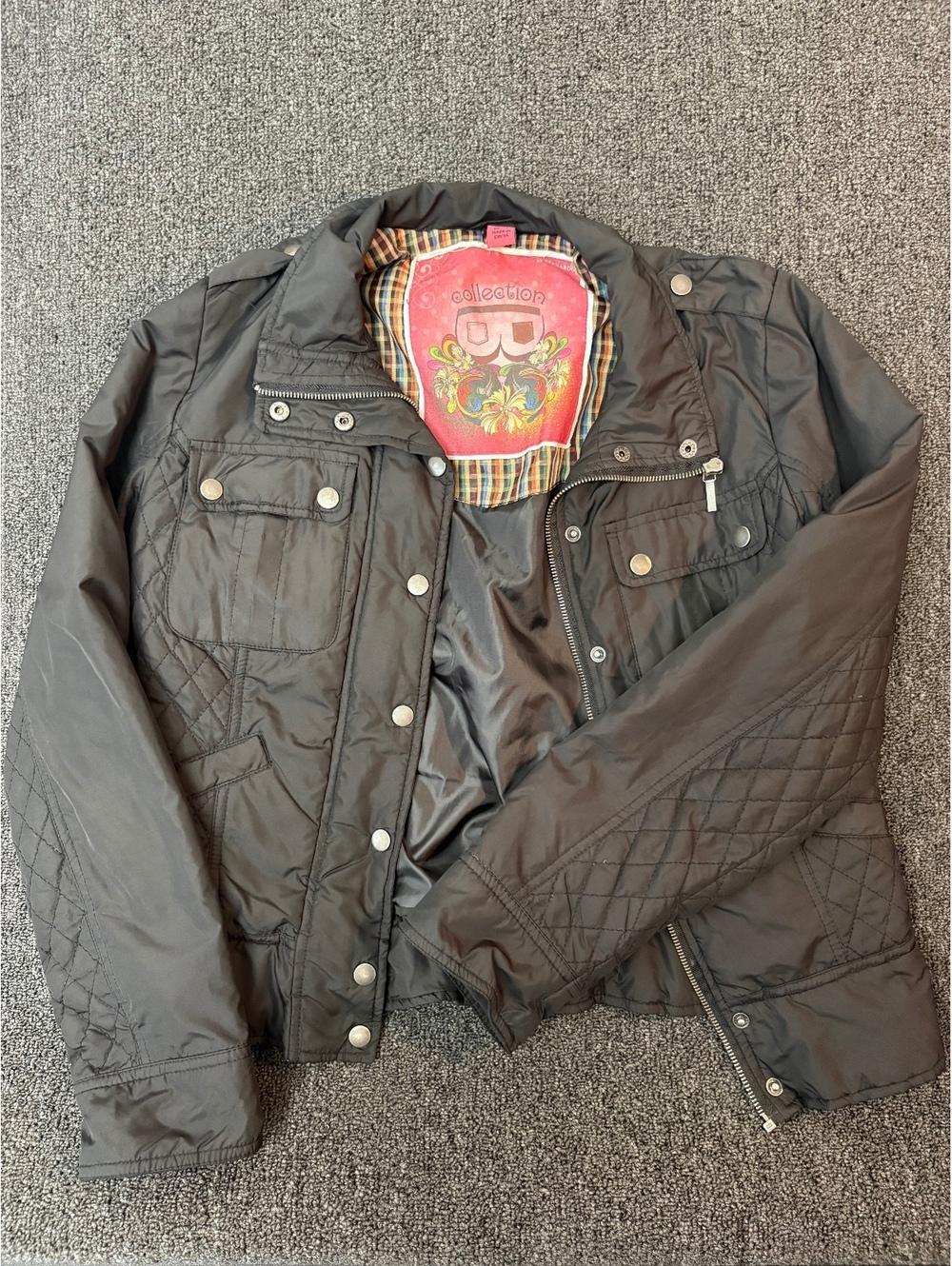 Black Quilted Moto Utility Jacket Y2K size L
